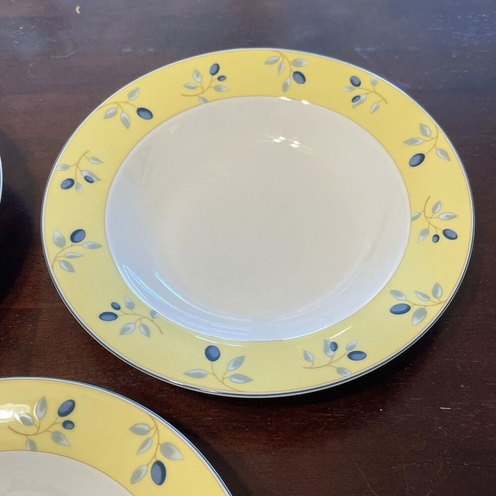 Royal Doulton Blueberry Rimmed Soup Salad Bowls White Yellow Green Blue